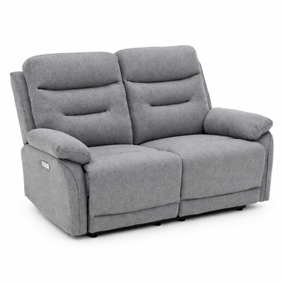 Divano Andromeda con doppio recliner elettrico e rivestimento in tessuto grigio per interno