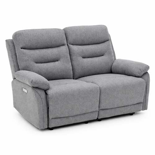 Divano Andromeda con doppio recliner elettrico e rivestimento in tessuto grigio per interno