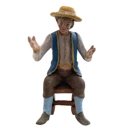 Pastore seduto statuetta in terracotta artigianale per presepe napoletano da h 13 cm
