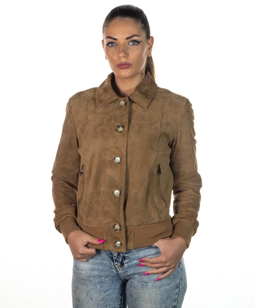 Polo - Bomber Donna Miele in vera pelle camoscio