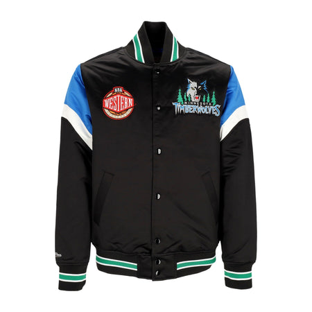 MITCHELL &amp; NESS Giubbotto Bomber Uomo Nba Heavyweight Satin Jacket Mintim Original Team Colors da uomo