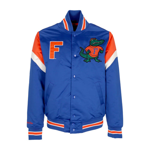 MITCHELL & NESS Giubbotto Bomber Uomo Ncaa Heavyweight Satin Jacket Flogat Royal da uomo