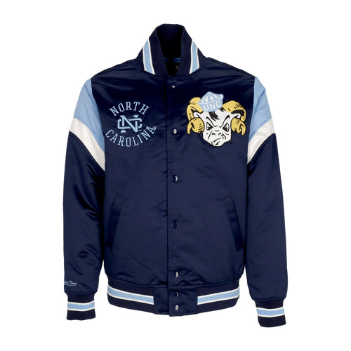 MITCHELL & NESS Giubbotto Bomber Uomo Ncaa Heavyweight Satin Jacket Unchee Light Blue da uomo