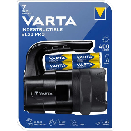 Varta Torcia Led a Batteria a Mano Indestructible BL20 Pro 400Lm IP54 + 6 Batterie Stilo AA