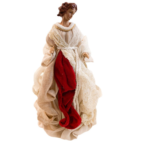 Angelo per presepe di natale statuetta h 35 cm in poli resina e tessuto su base con ali rimuovibili