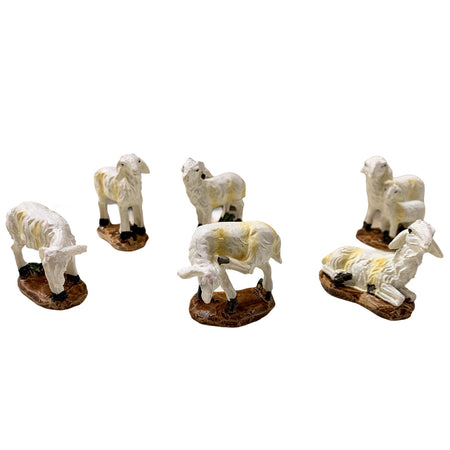 Set da 6 pecorelle in poliresina statuine per presepe di natale invecchiate h 5 cm