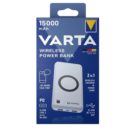 Batteria portatile Varta Powerbank 15.000mAh 2xUSB A 1xUSB C Wireless