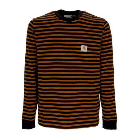 CARHARTT WIP Maglietta Manica Lunga Uomo L/s Seidler Pocket Tee Seidler Stripe/deep H Brown/black da uomo