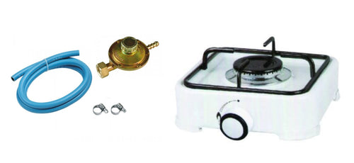 FORNELLO A GAS 1 FUOCO ACCIAIO BIANCO + REGOLATORE + 2 MT TUBO DF 8040220