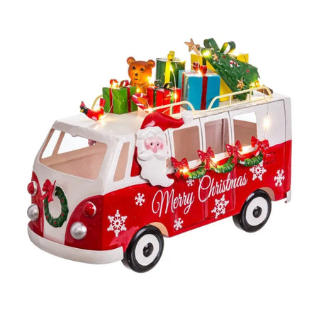 Bus di Natale in metallo con regali e luci Led per decorazioni natalizie