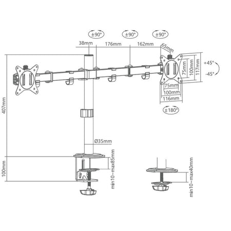Superior supporto universale da tavolo per doppio monitor