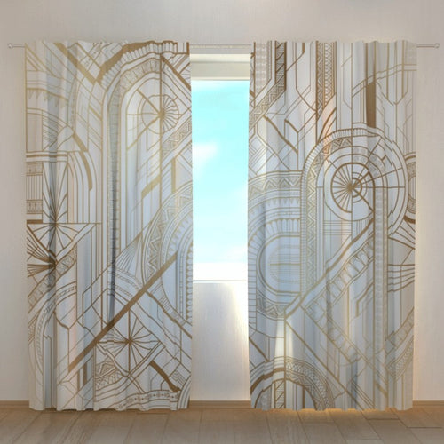 Tende su misura con stampa Motivo geometrico in oro e bianco