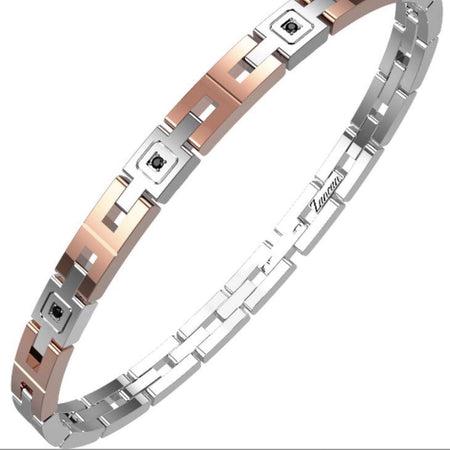 Zancan - Bracciale uomo in acciaio con dettagli rosè e zirconi neri