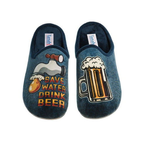 TanahLot pantofole ciabatte uomo stampa Save Water Drink Beer in tessuto morbido