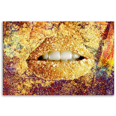 Quadro su tela, Labbra d'oro astratte