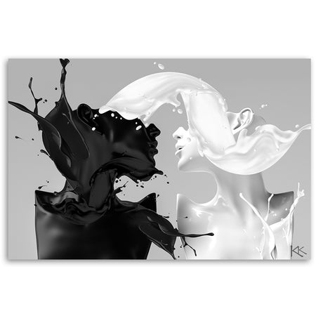 Quadro su tela, Coffee e latte in bianco e nero coppia amore