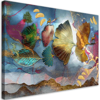 Quadro su tela, Astrazione di foglie colorate