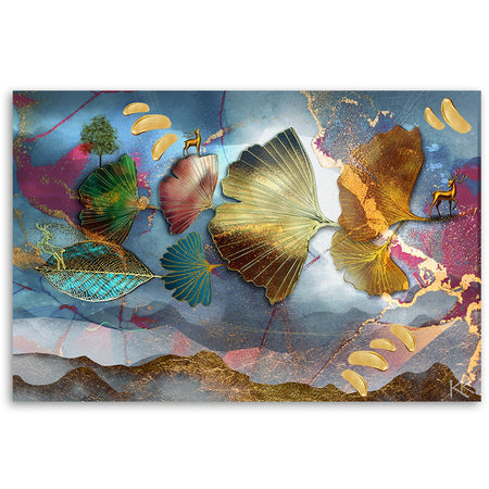 Quadro su tela, Astrazione di foglie colorate