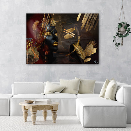 Quadro su tela, African Woman Gold Abstraction