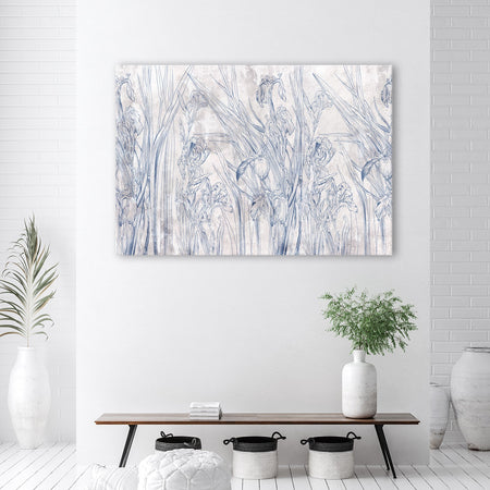 Quadro su tela, Contorni blu di fiori