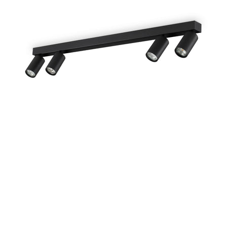 Plafoniera Contemporanea Profilo Metallo Nero 4 Luci Gu10 28W 3000K Ip20