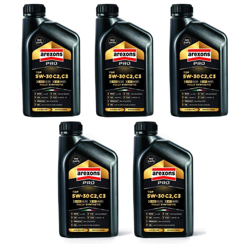 Arexons 5 Litri Olio Auto Pro 5w-30 C2/c3 Benzina/diesel (5 confezioni da 1 Litro)