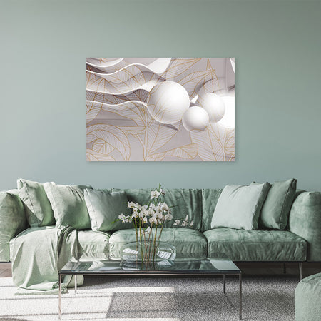Quadro su tela, Foglie dorate e palline 3d