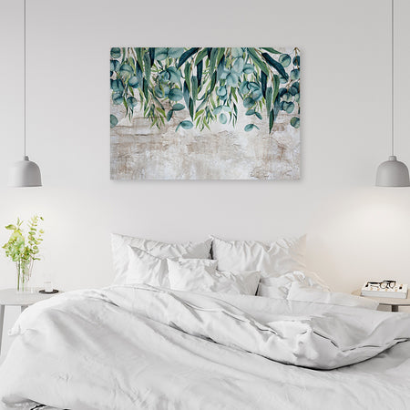 Quadro su tela, Foglie verdi su uno sfondo in cemento