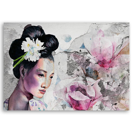 Quadro su tela, Ritratto di una geisha sul vecchio muro