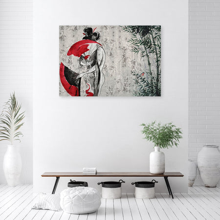Quadro su tela Geisha giapponese con un fan