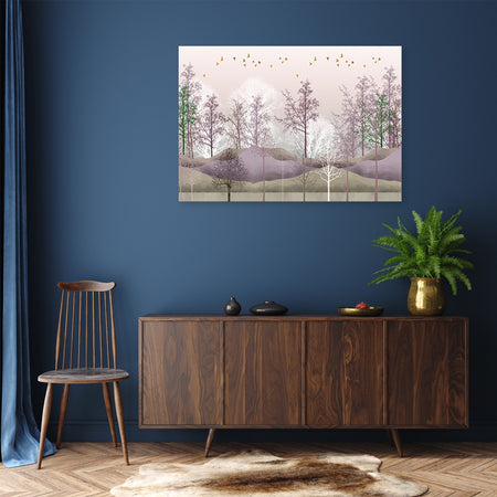 Quadro su tela, Uccelli sopra la foresta