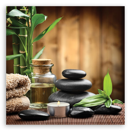 Quadro su tela, Composizione di zen da pietre nere e bambù