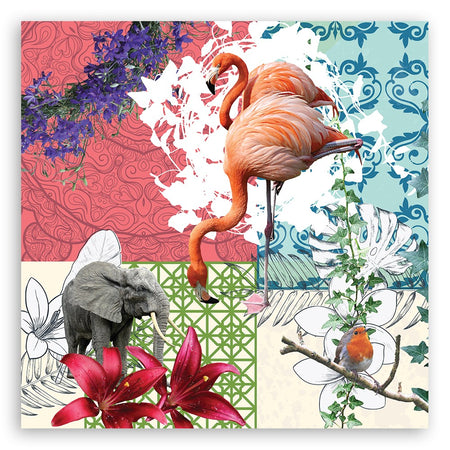 Quadro su tela, Flamingo Elephant Bird Collage