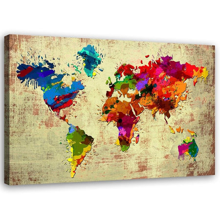 Quadro su tela, Mappa del mondo multicolore