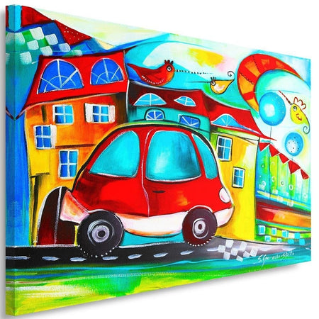 Quadro su tela, Città colorata auto rossa