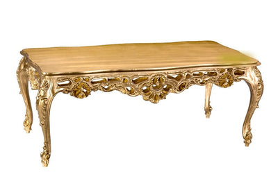 MOBILI 2G - tavolino barocco in foglia oro bronzo con piano in legno misura : L. 109 x H. 43 x P.57