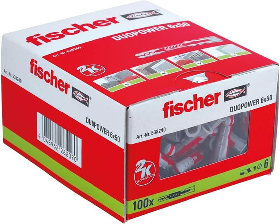 Fischer Duopower tassello prolungato nylon da 6x50mm - 100pz
