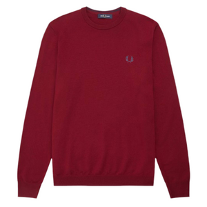 Fred Perry Maglione Uomo Girocollo Cotone Tinta Unita Logo Ricamato Polsini a Coste Pullover Maniche Lunghe