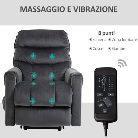 poltrona anziani disabili elettrica alza persona soggiorno salotto poltrona letto relax massaggiante con telecomando punti massaggio vibrazione riscaldante alzata assistita massaggi imbottita velluto grigio poltrone elettriche R5B713-090V90CGGG7
