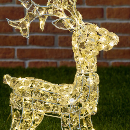 Renna natalizia luminosa a luce fissa con cristalli a led decorazione per interno ed esterno