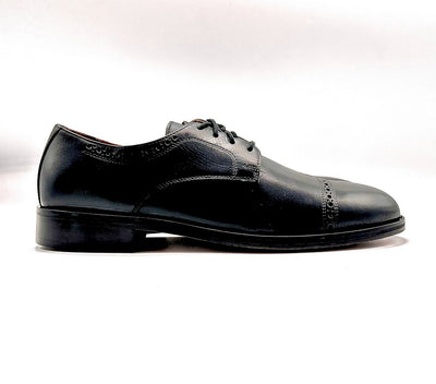 FONTANA scarpa classica uomo derby lavorato in pelle nera con fondo in cuoio