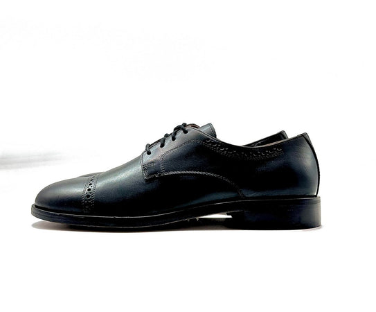FONTANA scarpa classica uomo derby lavorato in pelle nera con fondo in cuoio