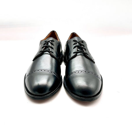 FONTANA scarpa classica uomo derby lavorato in pelle nera con fondo in cuoio