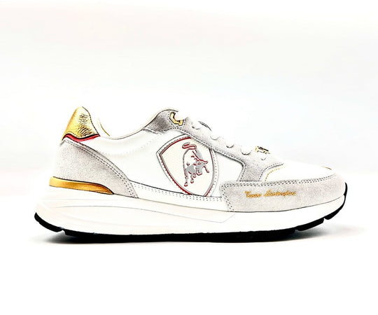 LAMBORGHINI Sneakers running bianca e oro loggata