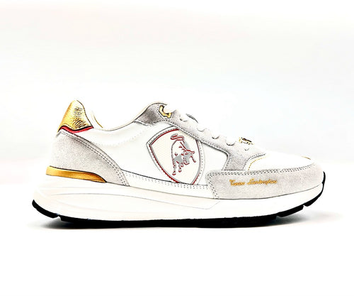 LAMBORGHINI Sneakers running bianca e oro loggata