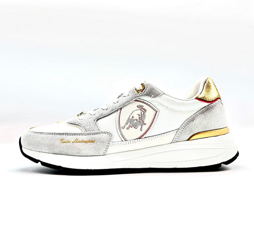 LAMBORGHINI Sneakers running bianca e oro loggata