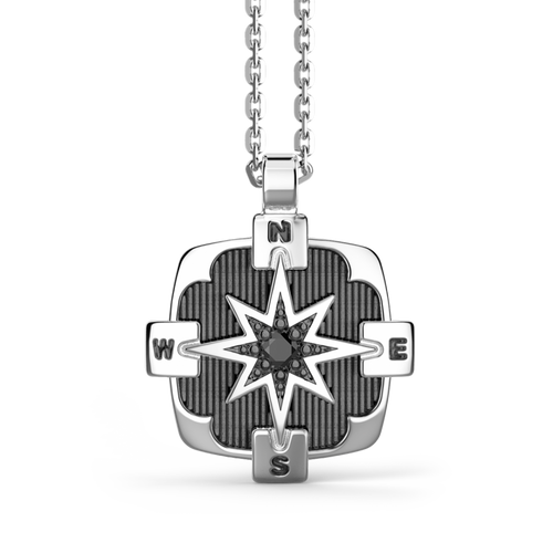 Zancan Collana in argento, pendente a rosa dei venti con pietra nera