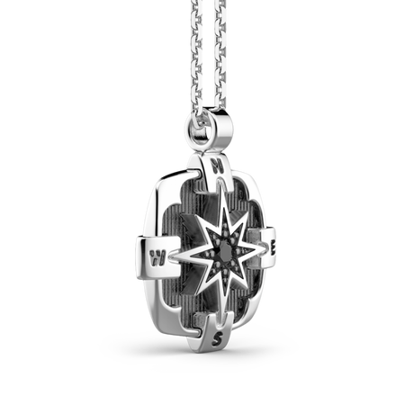 Zancan Collana in argento, pendente a rosa dei venti con pietra nera