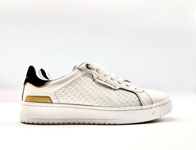 LAMBORGHINI Sneakers tennis in pelle bianca e oro