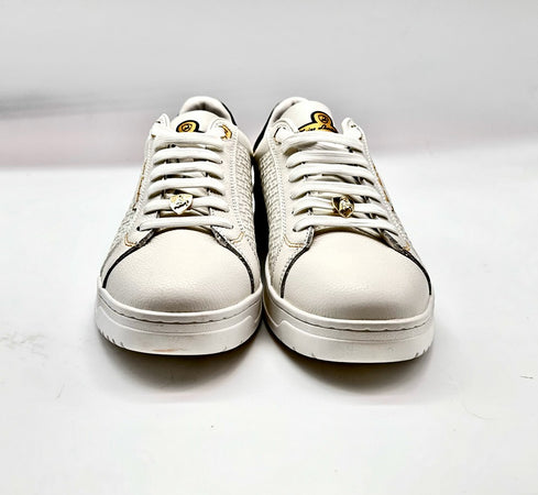 LAMBORGHINI Sneakers tennis in pelle bianca e oro